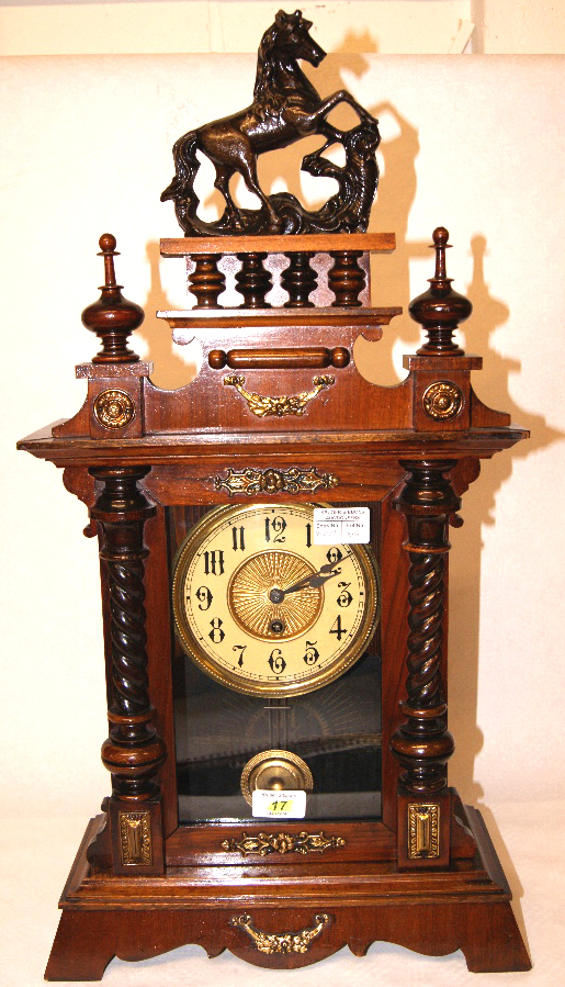 Impressive 19th Century mahogany cased German mantle clock, the circular enamelled dial with