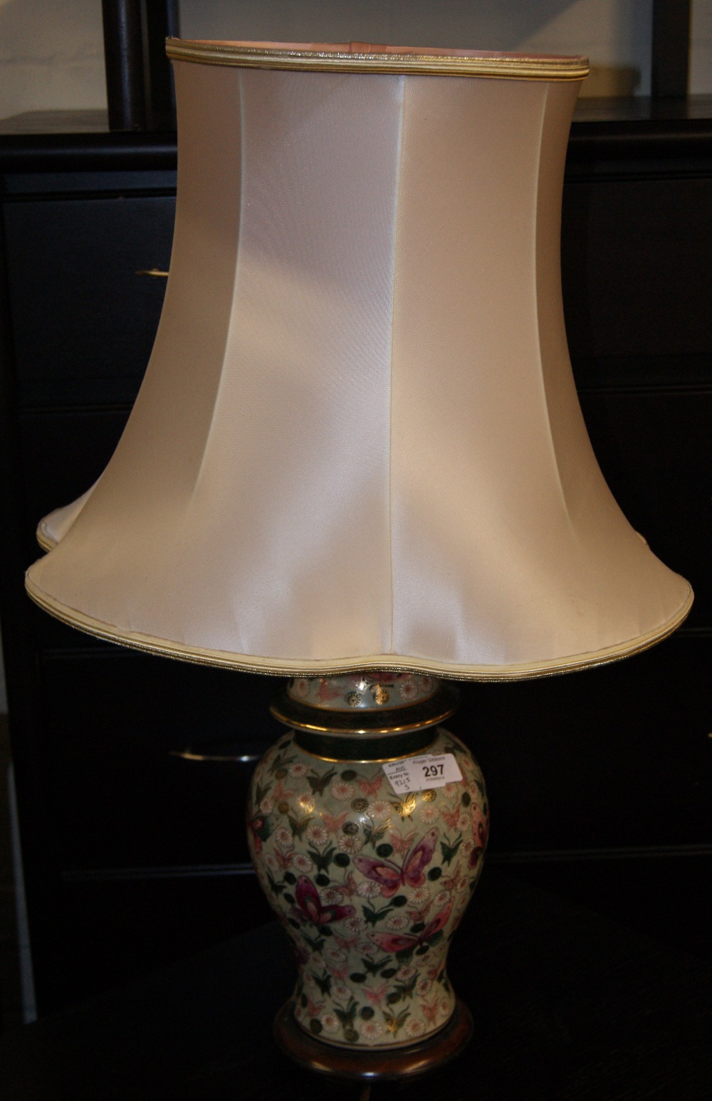 Lamp decorated with butterfly hand painted detailing and shade. (not tested)