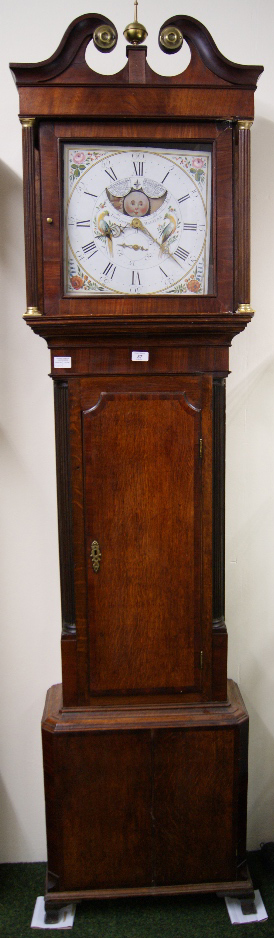 19th Century Thomas Lister Halifax oak and mahogany long case clock, with square enamelled face