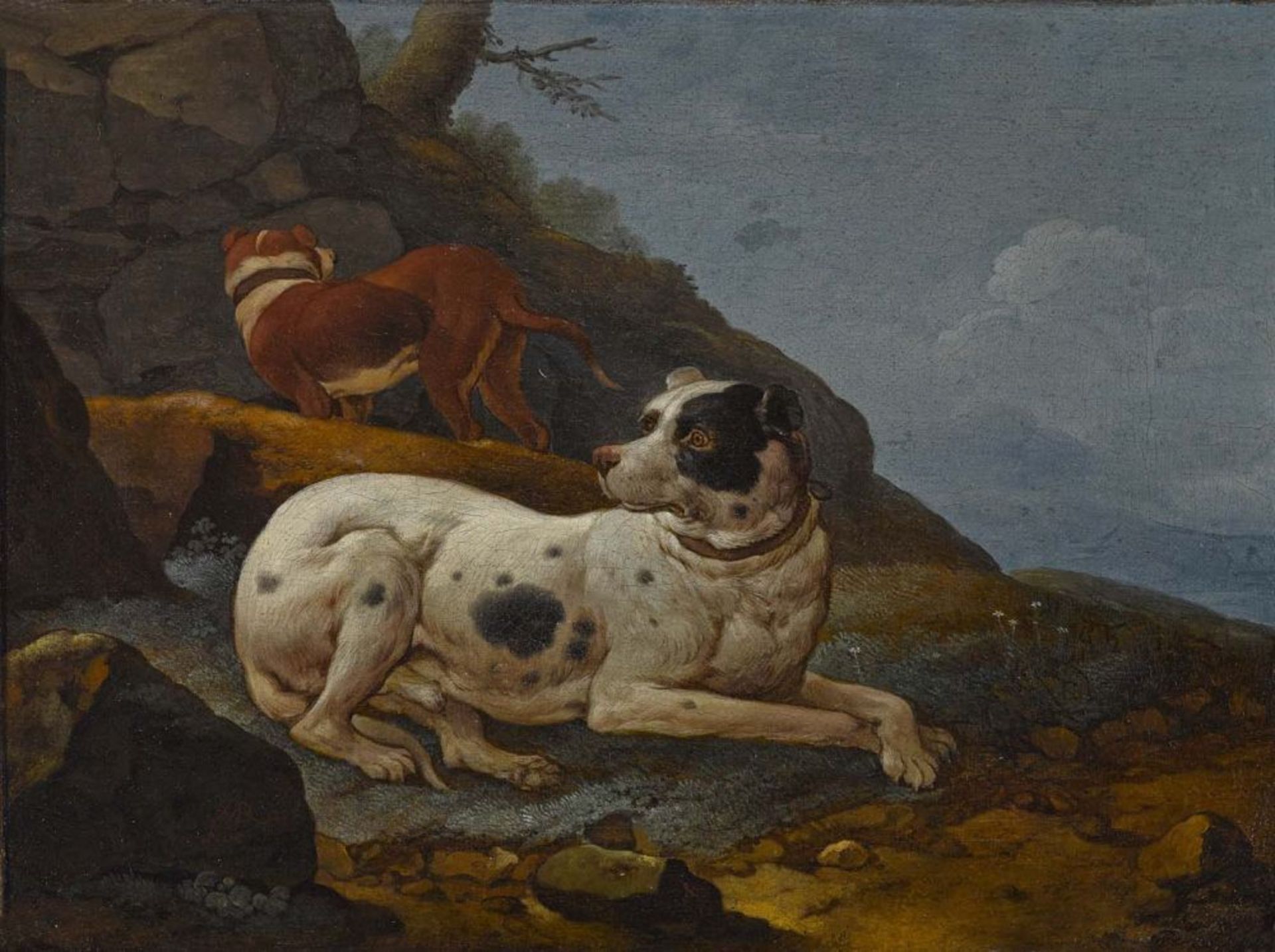 Roos, Johann Melchior 1659 Frankfurt a. M. - 1731 ebenda  Zwei rastende Jagdhunde  L. u. signiert.
