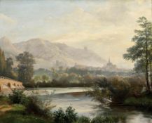 Carl Maria Nicolaus Hummel 1821 Weimar - 1907 Weimar - Flusslandschaft mit Blick auf eine Stadt -