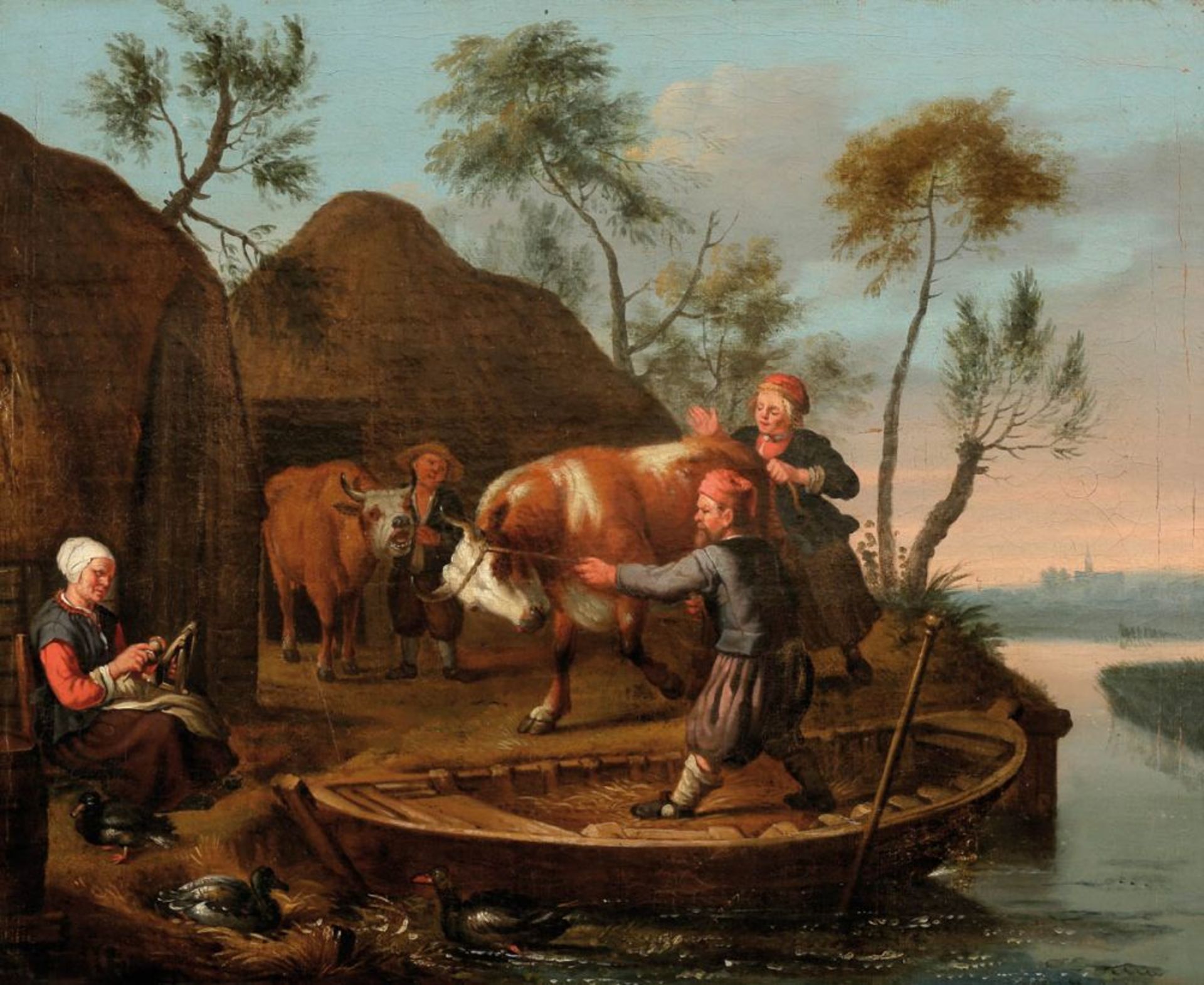 Jan Josef II Horemans 1714 Antwerpen - 1792 Nachfolge - Verladung einer Kuh - Öl/Lwd. 53 x 65 cm.