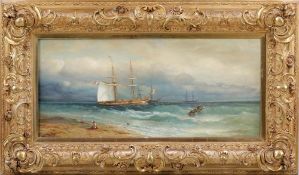 Aleksei Vasilievich Hanzen 1876 Odessa - 1937 Paris - Küstenlandschaft mit Segelschiffen - Öl/Lwd.
