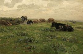 Heinrich von Zügel 1850 Murrhardt - 1941 München - Kühe auf der Weide - Öl/festen Karton. 33 x 51,