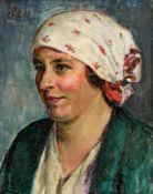 Karl Grünzweig 1881 Ludwigshafen - 1932 - Bildnis einer Frau mit Kopftuch - Öl/Lwd. 40,5 x 32,3