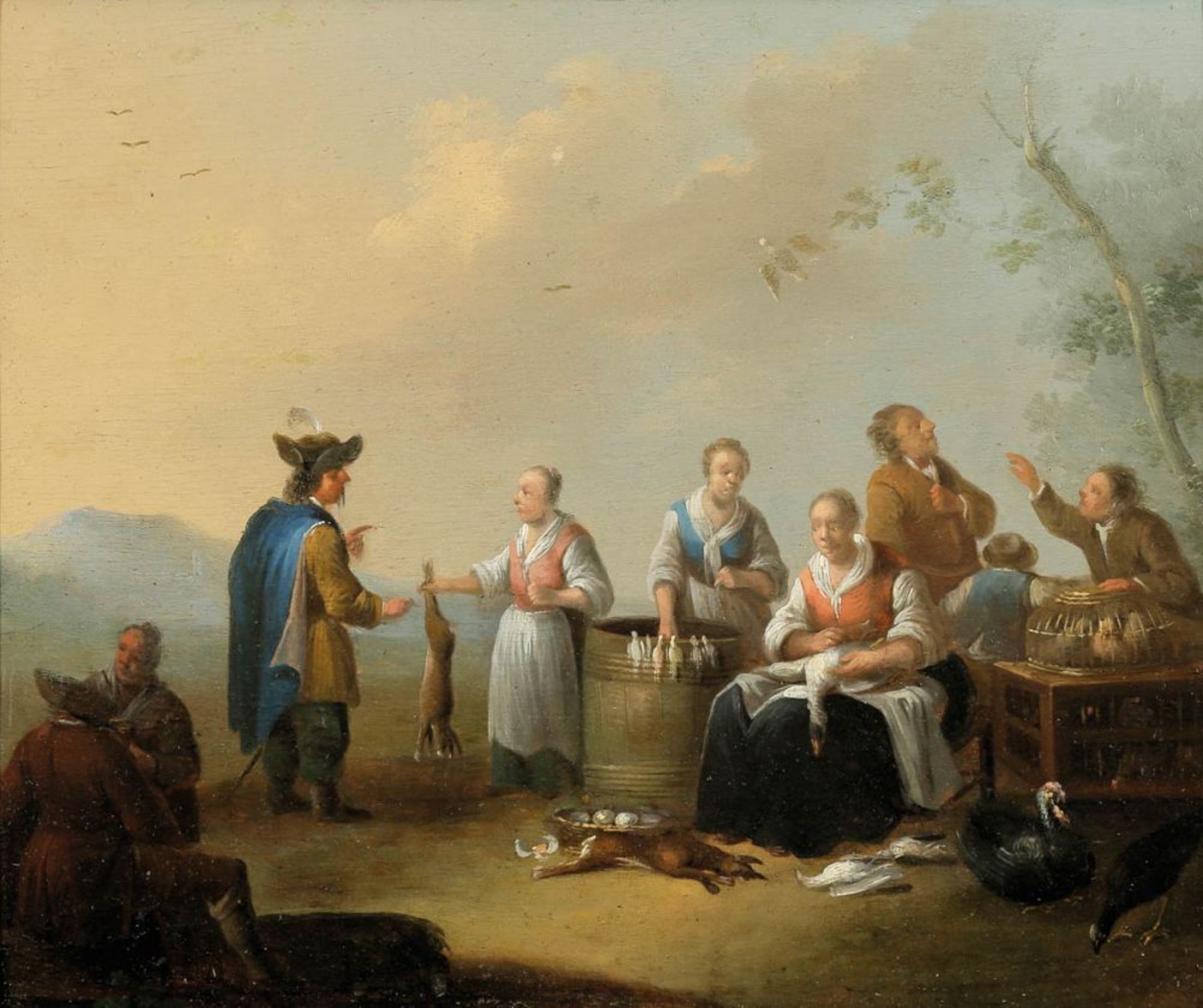 Künstler um 1700 wohl niederländisch - Viehmarkt - Öl/Holz. 24,5 x 30,5 cm. Rahmen.