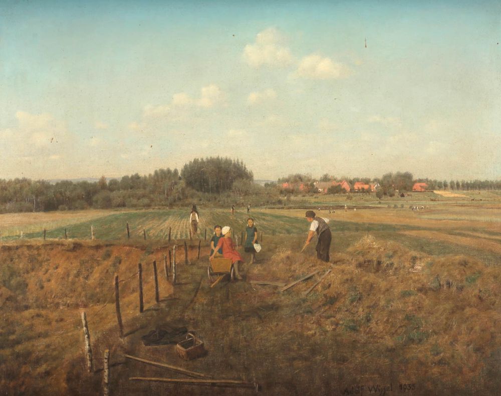 Adolf Wissel 1894 Velber - 1973 Hannover - "Feldarbeit" - Öl/Lwd. 57,5 x 72 cm. Sign. und dat. r.