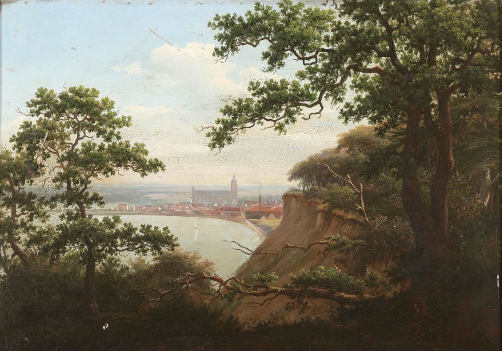 Künstler des 19. Jahrhunderts - Blick von der Steilküste - Öl/Weißblech. 26 x 36 cm. Rahmen. Leichte