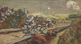 Ernst Thoms 1896 Nienburg - 1983 Langeln-Wietzen - Fallende Soldaten auf den Bahnschienen -