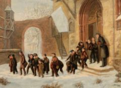 Künstler des 19. Jahrhunderts - Große Pause in der Knabenschule - Öl/Lwd. 48 x 65,5 cm. Sign. und