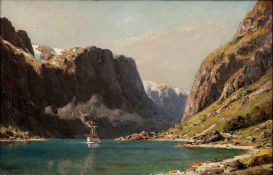Henry Enfield 1849 London - 1914 noch in Neuwarp/Pommern - "Noeröfjord" - Öl/Lwd. Doubl. 38 x 60,5