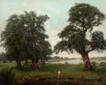 Wilhelm Klein 1821 Düsseldorf - 1897 Remagen attr. - Sommerliche Landschaft am Flusslauf - Öl/Lwd.