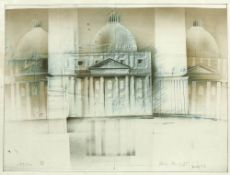 Peter Paul 1943 Strelitz - Architekturmotiv - Farblithografie/Papier. 183/200. 59 x 78,3 cm, 64 x 83