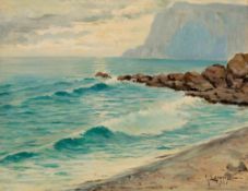 Gaetano Esposito 1858 Salerno - 1911 Sala Consilina - Küstenlandschaft - Öl/Lwd. auf Hartfaser. 49 x