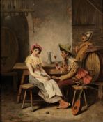 J. Sedlicky Künstler des 19. Jahrhunderts - Werbung in der Weinstube - Öl/Holz. 27 x 23 cm. Sign.,