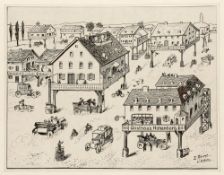 Edwin Heine 1860 - 1917 - Straßenverkehr der Zukunft - Tusche/Papier. 26,9 x 35 cm. Sign. und bez.