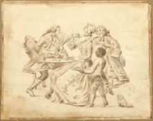 Pietro Longhi 1702 Venedig - 1785 Venedig attr. - Höfisches Paar beim Kartenspielen - Tusche/Papier.
