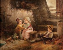 Fritz Ilg Künstler des 19. Jahrhunderts - Spielende Kinder im Vorratskeller - Öl/Lwd. 42,5 x 52,5