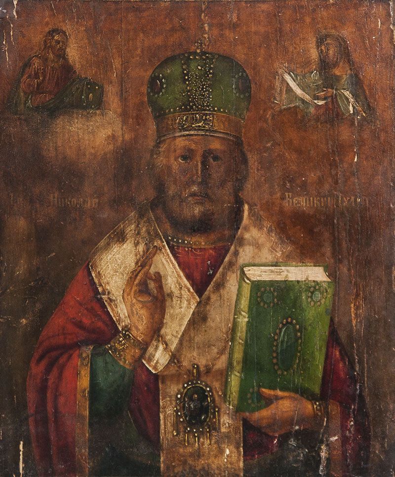 Russische Ikone, wohl 18./19. Jahrh., Abb. Partriarch m. Bischofskrone auf Holz. Ca. 31,5 x 26,5