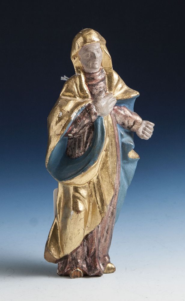 Madonnenfigur im Flachrelief geschnitzt, Holz m. farb. Fassung, wohl alpenländ., 18./19. Jahrh. H.