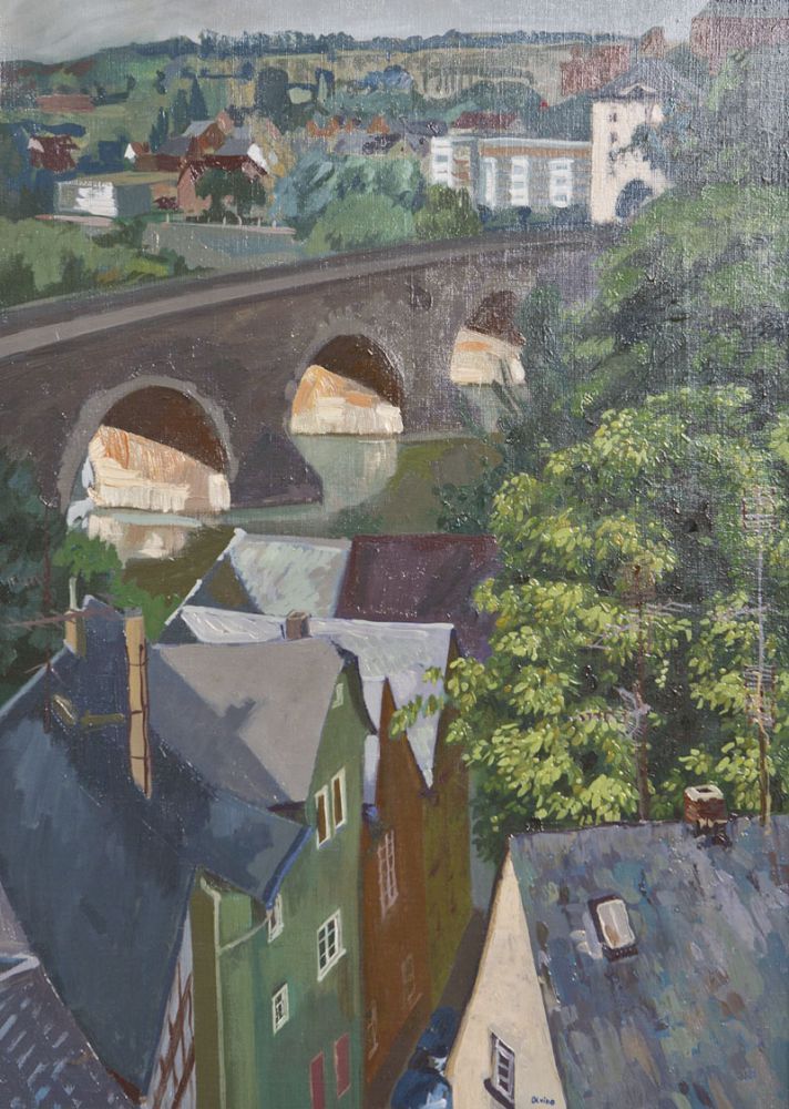 Rodriguez Solar, Olvido (geb. 1944/Valencia), Öl/Lw, Alte Brücke über den Altstadtdächern von