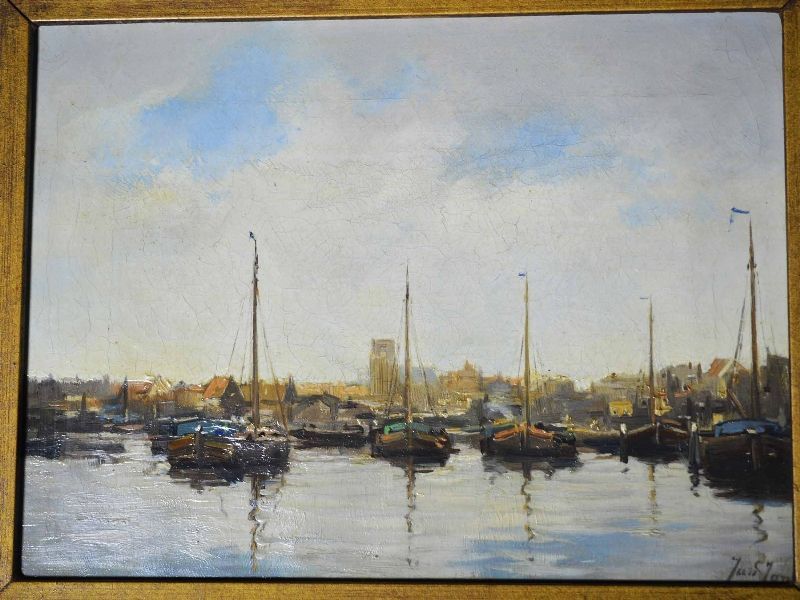 Jansen, Jan (1893-1963), Öl/Lw, Hafenansicht in Amsterdam, unten re. sign. Ca. 18 x 24,5 cm (