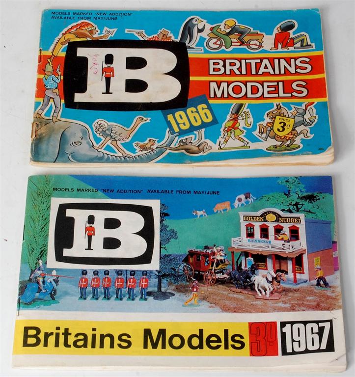 Britains, model catalogues for 1966, minor graffiti on cover (VG), plus 1967, no graffiti, small