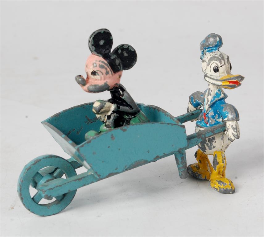 Salco, Mickey and Donald's Garden set, comprising of light blue wheelbarrow pushed by Donald Duck