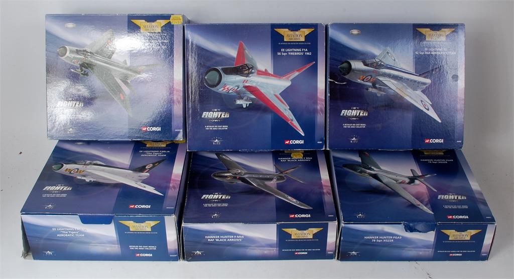 Corgi Aviation Archive, Jet Fighter Power boxed aircraft group, all in the early blue boxes, some