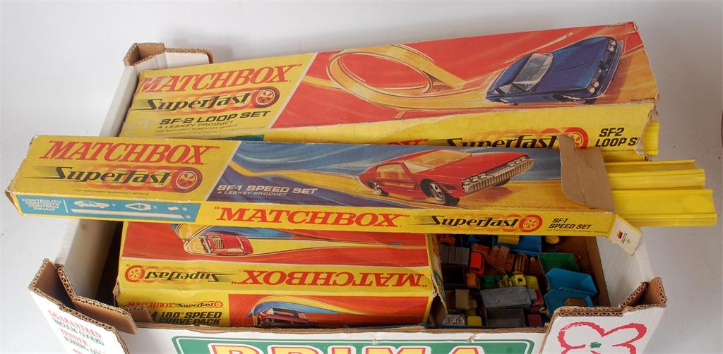 2 boxes of various playworn diecast to include Corgi, Husky, Matchbox and others, some models a/f,