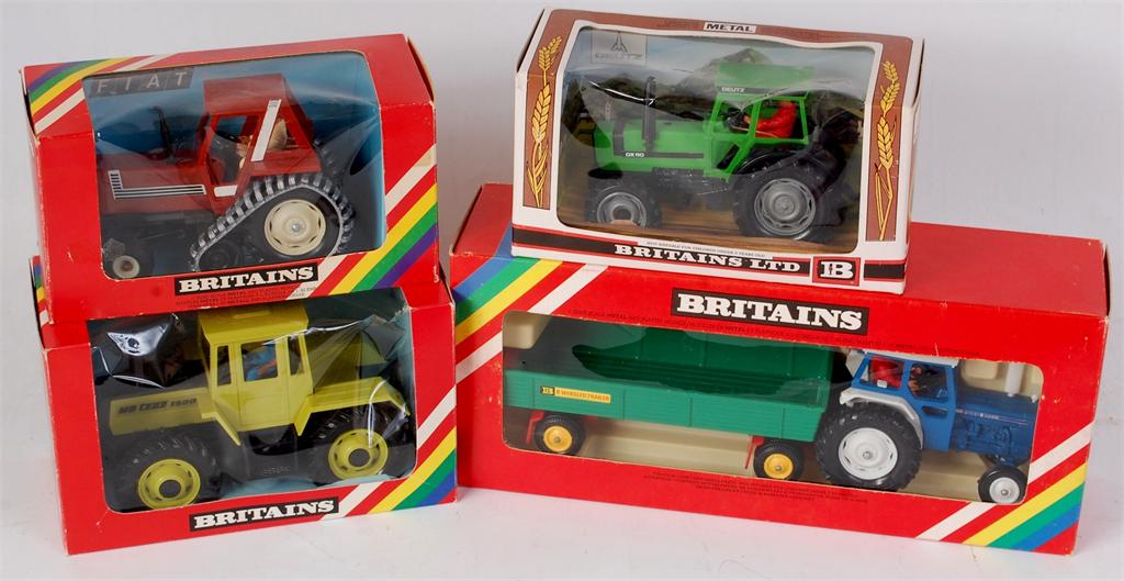 Britains, farm series tractor and trailer group to include No.9525 Mercedes Benz tractor, finished