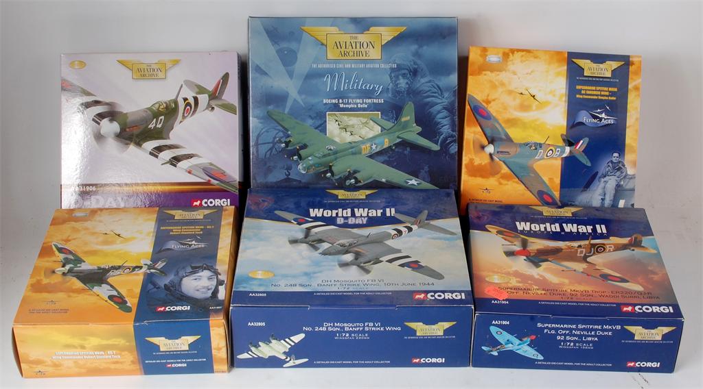 Corgi Aviation Archive, 1/72 and 1/144 scale aircraft group, 6 models in total, mixed aircraft, 1