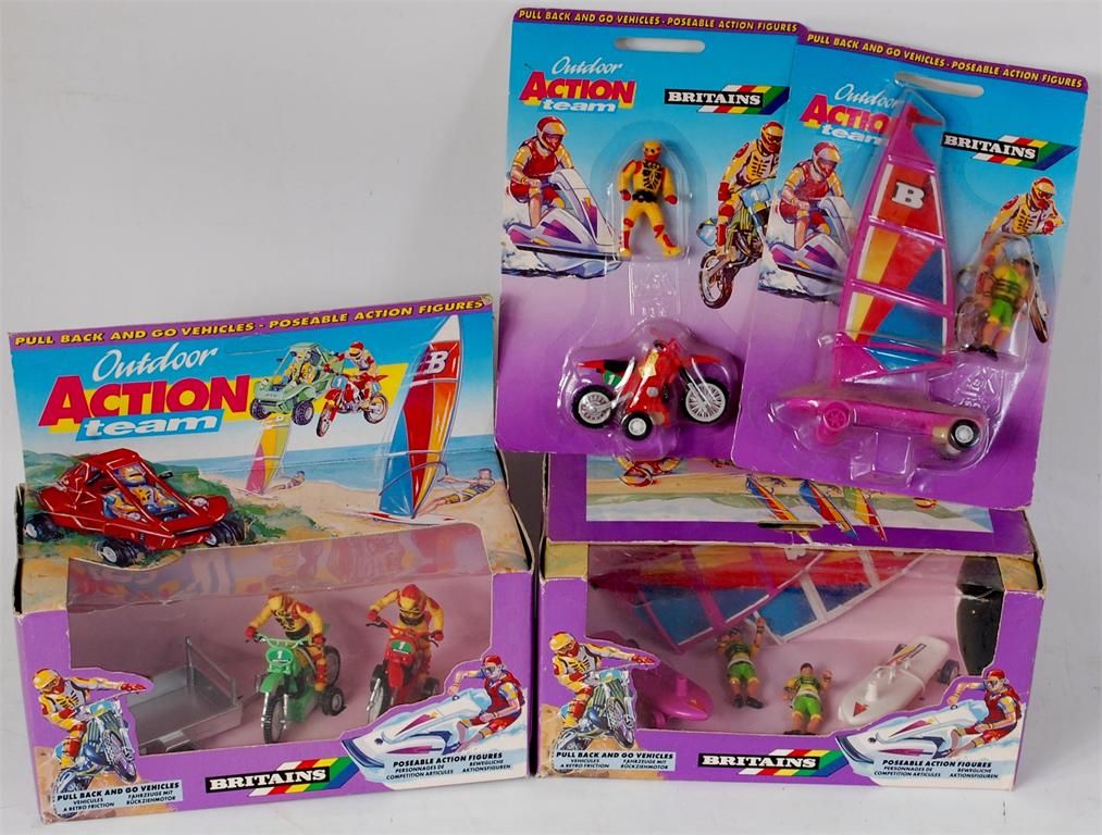 Britains, Outdoor Action team, boxed and blister packed group to include No.9703 Motocross Bikes and