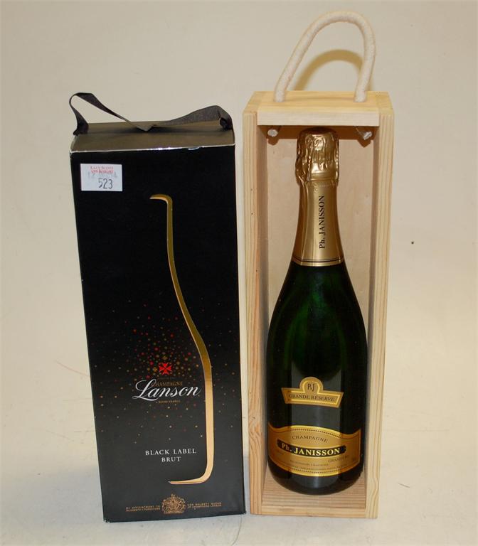 PH. Janisson Brut Grand Cru Champagne, one bottle in wooden presentation case; and Lanson Black