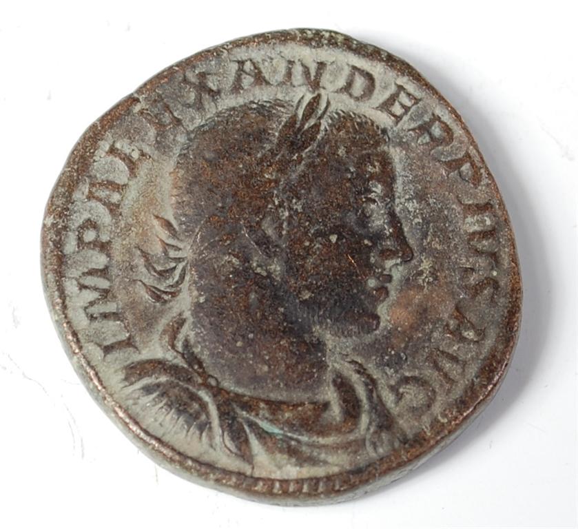 Roman, Alexander 308-311AD AE sestertius, obv. bust facing right, rev. Mars Victory standing (F) (1)