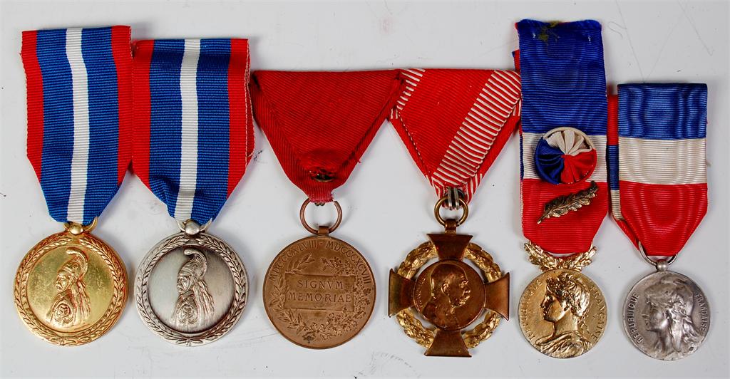 A group of medals to include Austro-Hungarian Signum Memoriae, 1908 Crown jubilee cross, Greek Armed