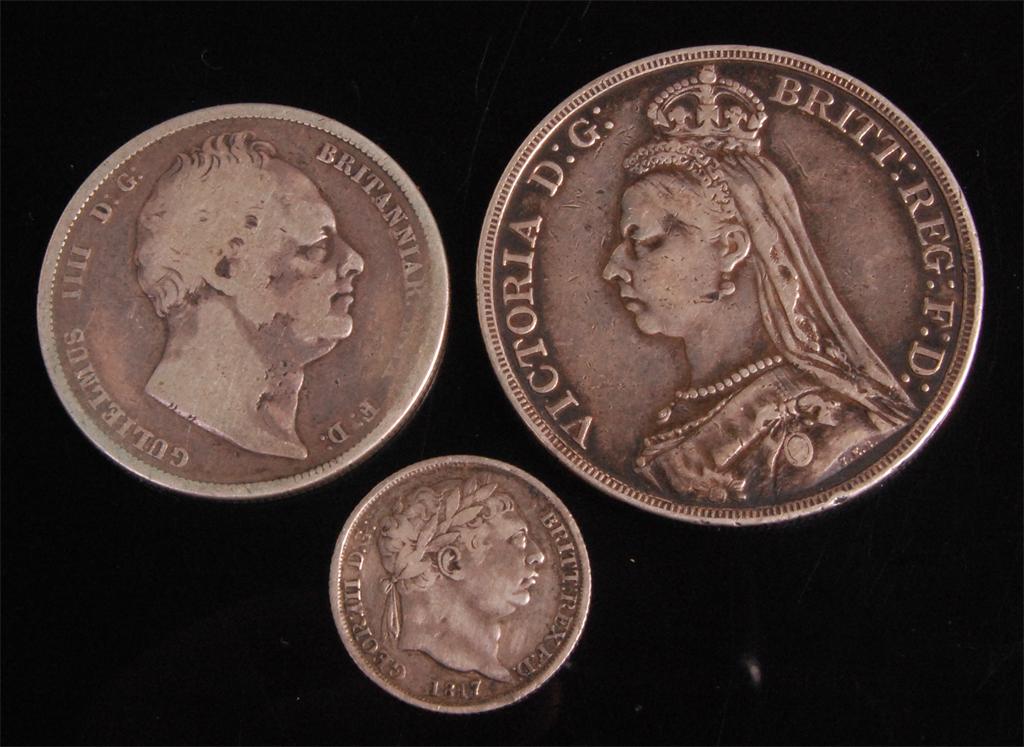 Great Britain; 1890, crown, Victoria 'jubilee head', rev. St George and the Dragon above date; 1817,