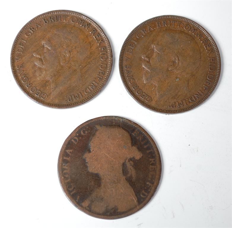 Great Britain, two 1926 pennies, George V modified obverse (colon close to T) and normal obverse (