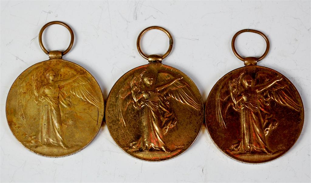 Three WW I Victory medals, naming Capt. R.H. Pitts (possibly acting Captain Army Service Corps),