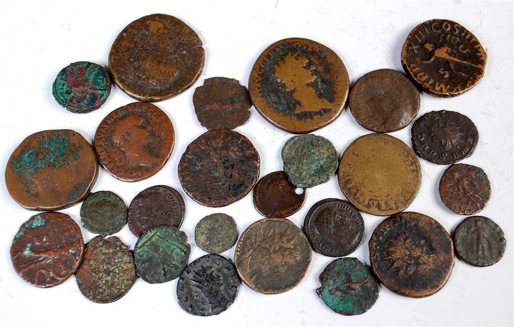Mixed lot of 26 Roman and other ancient coins to include; Serverius Alexander bronze denarius,