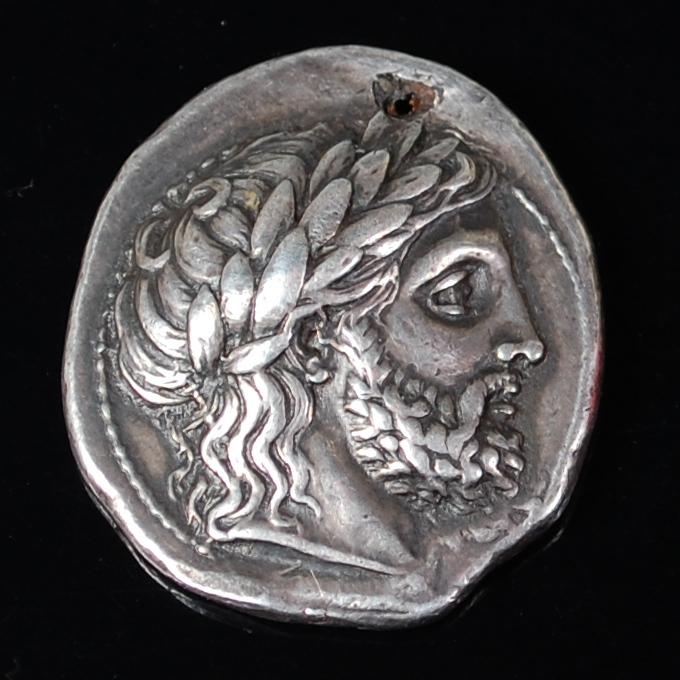 Macedonia, Philip II 359-336BC (father of Alexander the Great), AR tetradrachm (pierced) (VF) (1)