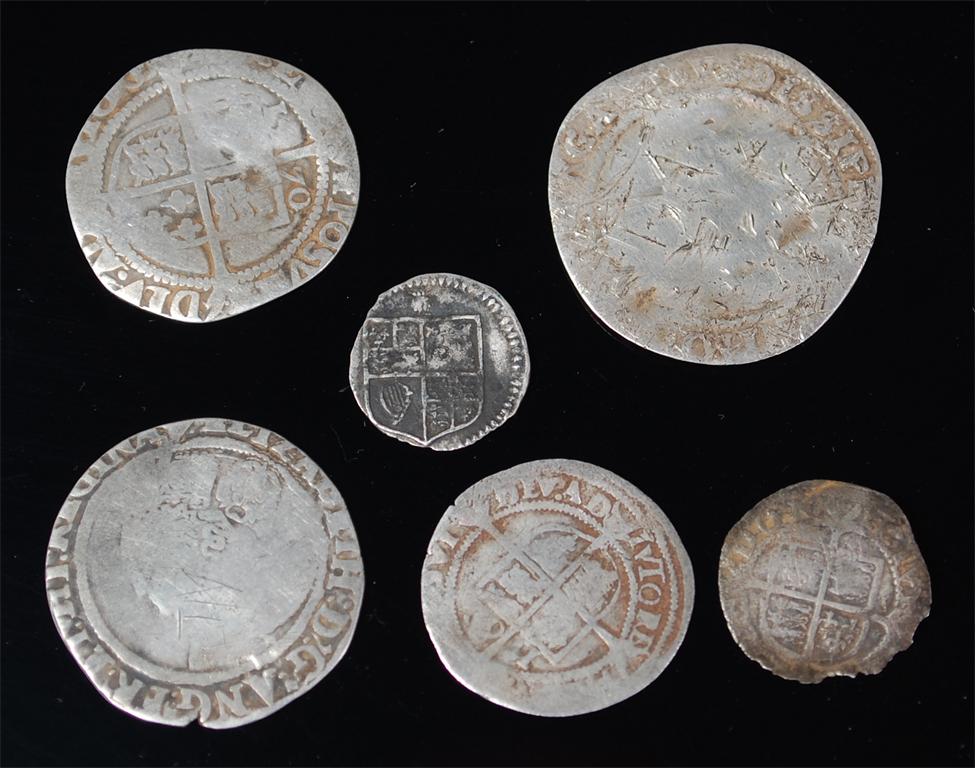 England, six various hammered silver coins to include; James I penny etc (6)