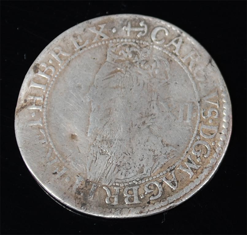 England, 1638-39 shilling, Charles I below anchor mint mark, rev. quartered shield within legend (aF