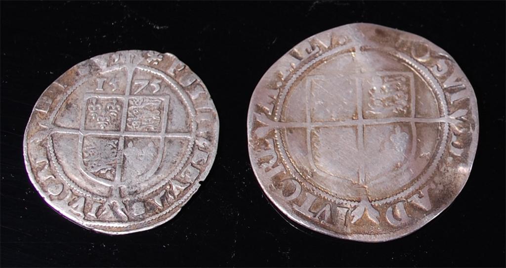 England, 1560-61 shilling, Elizabeth I (F) (buckled); together with 1575 Elizabeth I sixpence (F) ( - Image 2 of 2