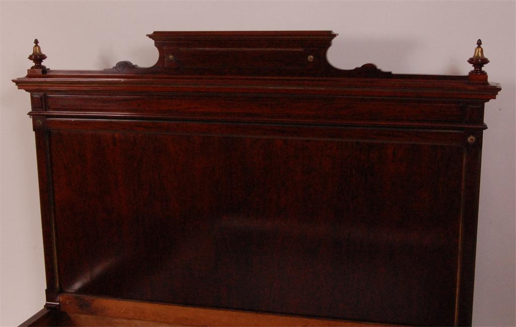 A French Empire plum pudding mahogany and brass mounted 5ft bedstead, having single panelled head, - Image 5 of 5