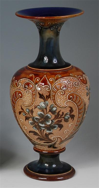 A late 19th century Doulton Lambeth stoneware vase by Eliza Simmance, enamel decorated with a