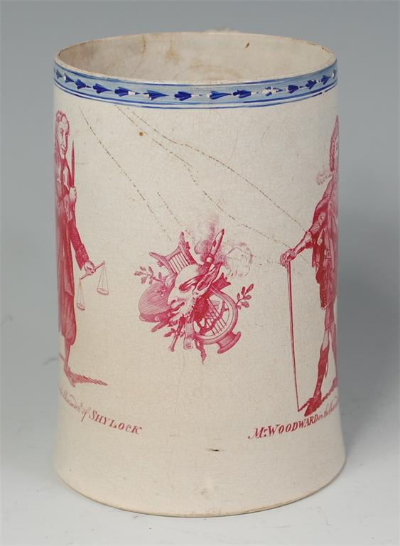 A late 18th century rare theatrical English creamware tankard, transfer printed in puce with Mr - Image 3 of 5