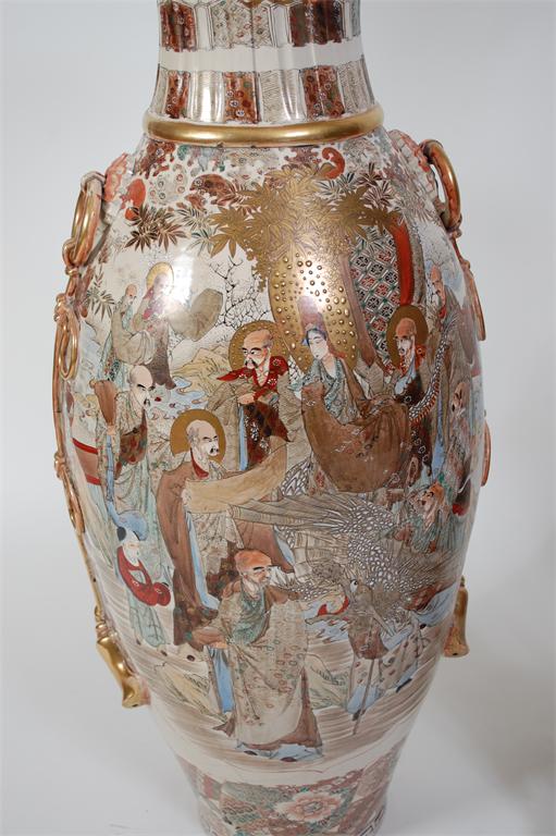 A Japanese satsuma floor vase, early 20th century, enamel decorated with ceremonial figure scenes - Image 2 of 3