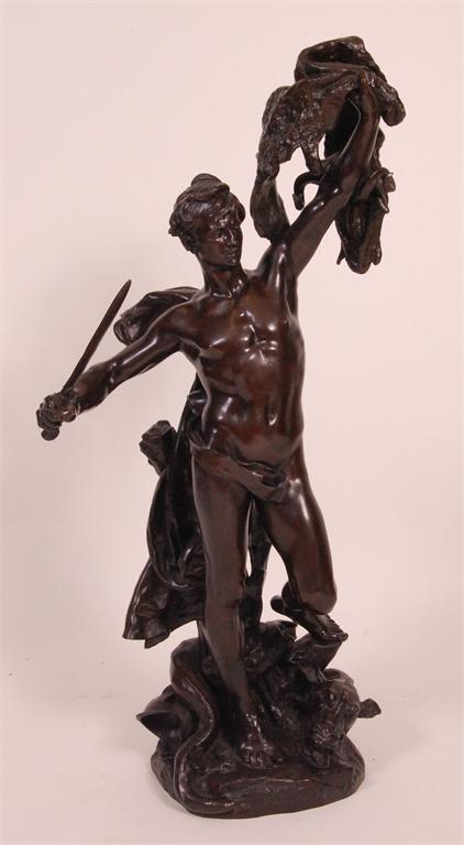 Alfred Desire Lanson (French, 1851-1898) - A large bronze figure of Jason and the Golden Fleece,