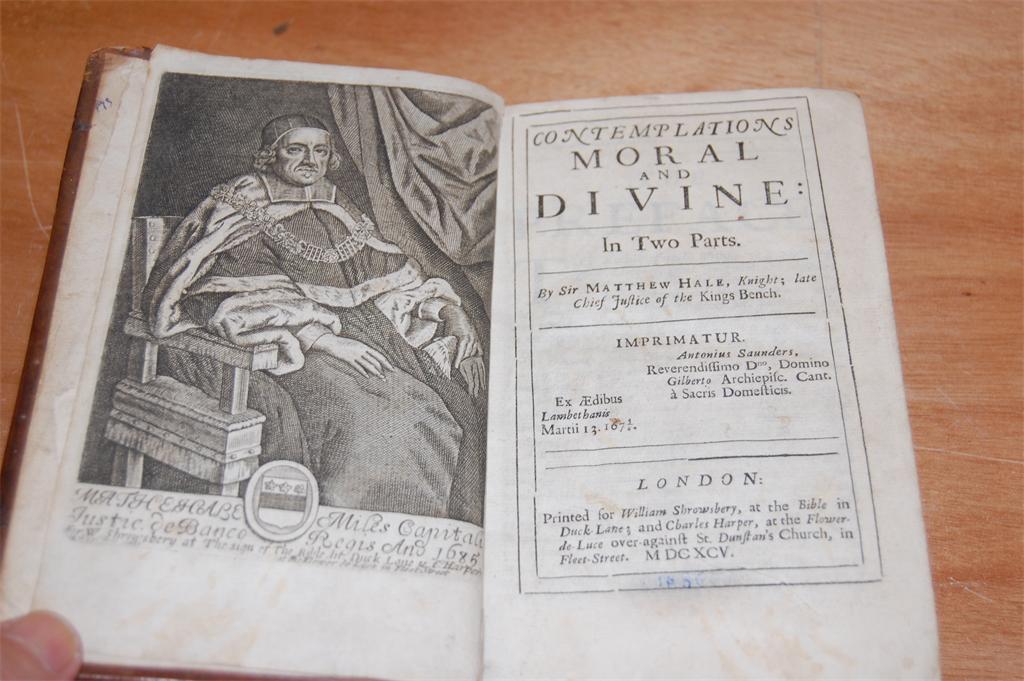 HALE Matthew - Contemplations Moral and Divine, London 1695, 8vo, 2 parts in one volume, full old - Image 3 of 9